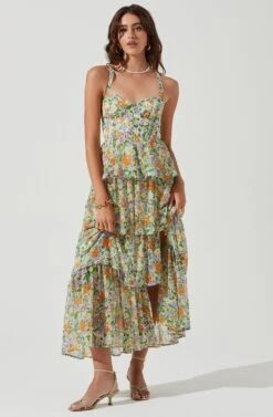 Midsummer Floral Tiered Maxi Dress 32 Midsummer Floral Tiered Maxi Dress -Astr The Label Shop ACDR101226B GREENORANGEMULTIFLORAL 0707