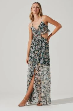 Palace Floral Cutout Ruffle Maxi Dress 16 Palace Floral Cutout Ruffle Maxi Dress -Astr The Label Shop ACDR101252 BLACKMULTIFLORAL 04191