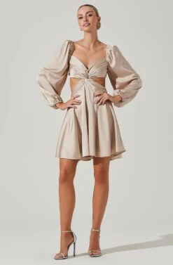 Anamaria Cutout Long Sleeve Mini Dress -Astr The Label Shop ACDR101291 CHAMPAGNE 1