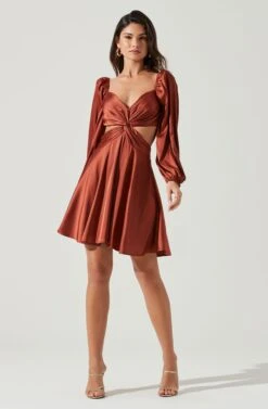 Anamaria Cutout Long Sleeve Mini Dress -Astr The Label Shop ACDR101291 RUST 1998 2