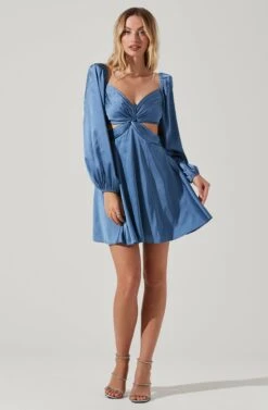 Anamaria Cutout Long Sleeve Mini Dress -Astr The Label Shop ACDR101291 SLATEBLUE 1