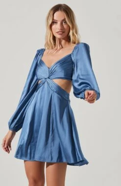 Anamaria Cutout Long Sleeve Mini Dress -Astr The Label Shop ACDR101291 SLATEBLUE 3