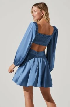 Anamaria Cutout Long Sleeve Mini Dress -Astr The Label Shop ACDR101291 SLATEBLUE 4
