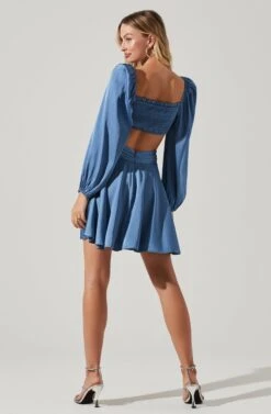 Anamaria Cutout Long Sleeve Mini Dress -Astr The Label Shop ACDR101291 SLATEBLUE 5