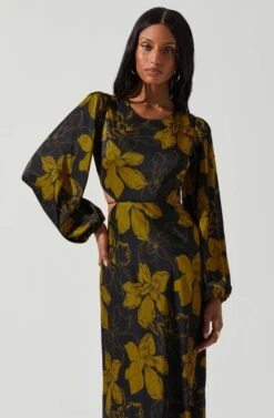Quinn Floral Cutout Midi Dress -Astr The Label Shop ACDR101358 BLACKMUSTARDFLORAL 4