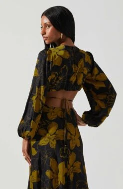 Quinn Floral Cutout Midi Dress -Astr The Label Shop ACDR101358 BLACKMUSTARDFLORAL 6