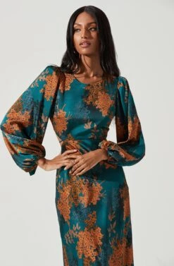 Quinn Floral Cutout Midi Dress -Astr The Label Shop ACDR101358 GREENRUSTFLORAL 2029