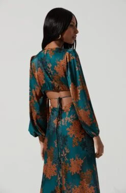 Quinn Floral Cutout Midi Dress -Astr The Label Shop ACDR101358 GREENRUSTFLORAL 2036