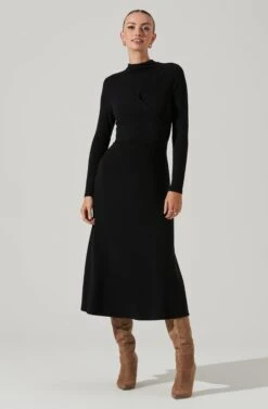 Delancy Open Back Long Sleeve Midi Dress -Astr The Label Shop ACDR101379 BLACK 13751