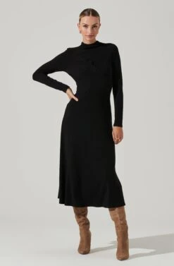 Delancy Open Back Long Sleeve Midi Dress -Astr The Label Shop ACDR101379 BLACK 13761