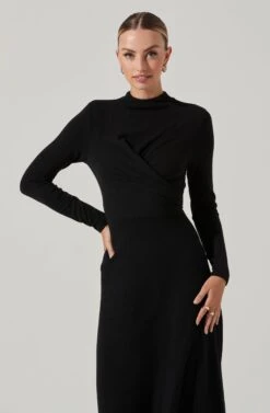 Delancy Open Back Long Sleeve Midi Dress -Astr The Label Shop ACDR101379 BLACK 13781