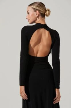 Delancy Open Back Long Sleeve Midi Dress -Astr The Label Shop ACDR101379 BLACK 13881