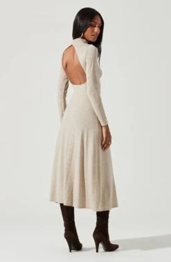 Delancy Open Back Long Sleeve Midi Dress -Astr The Label Shop ACDR101379 OATMEAL 1510