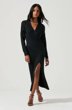 Astrid Ribbed Knit Midi Dress -Astr The Label Shop ACDR101384 BLACK 1446