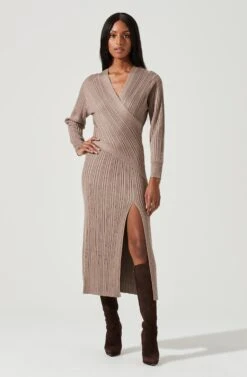 Astrid Ribbed Knit Midi Dress -Astr The Label Shop ACDR101384 TOFFEE 1462