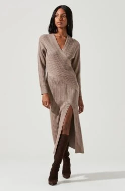 Astrid Ribbed Knit Midi Dress -Astr The Label Shop ACDR101384 TOFFEE 1465
