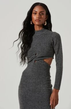 Kenna Mock Neck Twist Front Cutout Midi Dress -Astr The Label Shop ACDR101430 GREY 3
