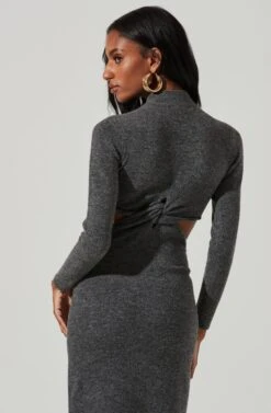 Kenna Mock Neck Twist Front Cutout Midi Dress -Astr The Label Shop ACDR101430 GREY 4