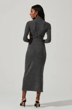 Kenna Mock Neck Twist Front Cutout Midi Dress -Astr The Label Shop ACDR101430 GREY 5