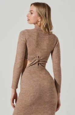 Kenna Mock Neck Twist Front Cutout Midi Dress -Astr The Label Shop ACDR101430 TAUPE 5