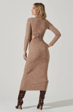 Kenna Mock Neck Twist Front Cutout Midi Dress -Astr The Label Shop ACDR101430 TAUPE 6