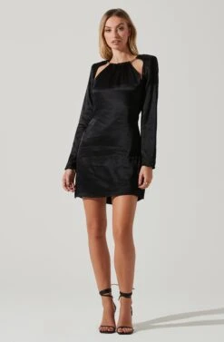 Carina Satin Chain Link Long Sleeve Mini Dress -Astr The Label Shop ACDR101441 BLACK 1