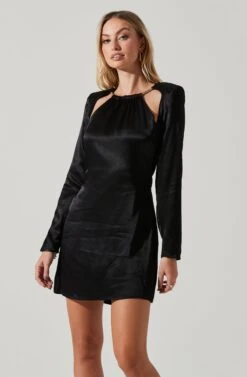 Carina Satin Chain Link Long Sleeve Mini Dress -Astr The Label Shop ACDR101441 BLACK 2