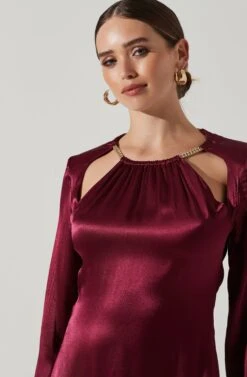 Carina Satin Chain Link Long Sleeve Mini Dress -Astr The Label Shop ACDR101441 WINE 3