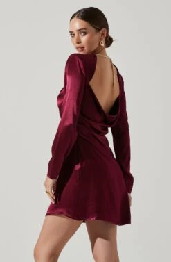 Carina Satin Chain Link Long Sleeve Mini Dress -Astr The Label Shop ACDR101441 WINE 4