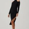 Isara Sweater Choker Shoulder Cutout Midi Dress 2 Isara Sweater Choker Shoulder Cutout Midi Dress -Astr The Label Shop ACDR101491 BLACK 1