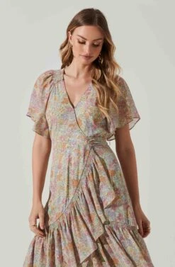 Adella Floral Flutter Sleeve Ruffle Midi Dress 11 Adella Floral Flutter Sleeve Ruffle Midi Dress -Astr The Label Shop ACDR101520C GREENPINKMULTIFLR 3