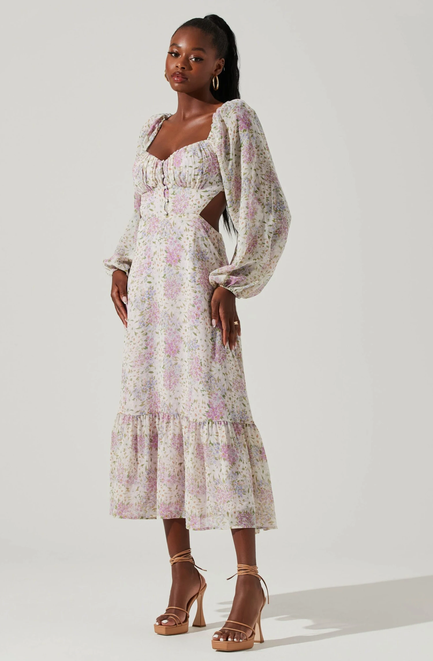 Shayla Floral Cutout Long Sleeve Midi Dress 3 Shayla Floral Cutout Long Sleeve Midi Dress
