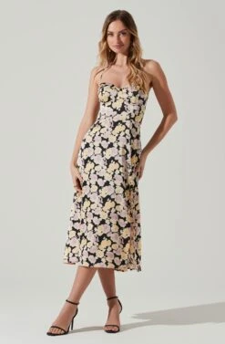 Gala Bustier Cross Strap Midi Dress 28 Gala Bustier Cross Strap Midi Dress -Astr The Label Shop ACDR101545 BLACKPURPLEFLORAL 1