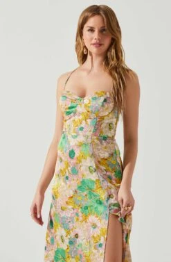Gala Bustier Cross Strap Midi Dress 23 Gala Bustier Cross Strap Midi Dress -Astr The Label Shop ACDR101545 CORALYELLOWFLORAL 3