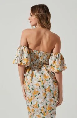 Zurina Floral Off Shoulder Midi Dress -Astr The Label Shop ACDR101549 BLUEAPRICOTFLORAL 2