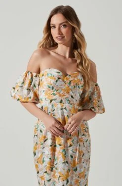 Zurina Floral Off Shoulder Midi Dress -Astr The Label Shop ACDR101549 BLUEAPRICOTFLORAL 4 e01d9fd5 9bdd 4702 8eb7 3038e1df54d3