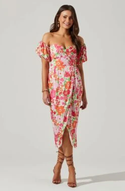 Zurina Floral Off Shoulder Midi Dress -Astr The Label Shop ACDR101549 PINKFLORAL 1
