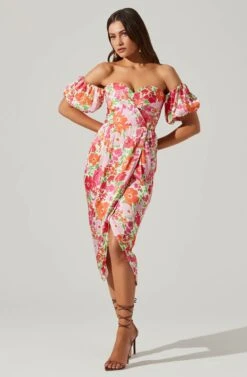 Zurina Floral Off Shoulder Midi Dress -Astr The Label Shop ACDR101549 PINKFLORAL 3