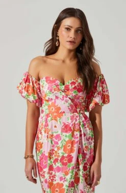 Zurina Floral Off Shoulder Midi Dress -Astr The Label Shop ACDR101549 PINKFLORAL 4