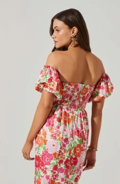 Zurina Floral Off Shoulder Midi Dress -Astr The Label Shop ACDR101549 PINKFLORAL 5