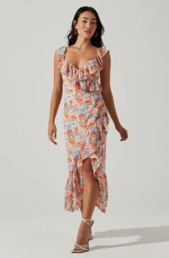 Mahalia Floral Sweetheart Ruffle Midi Dress 14 Mahalia Floral Sweetheart Ruffle Midi Dress -Astr The Label Shop ACDR101550 BLUEORANGEFLORAL 2