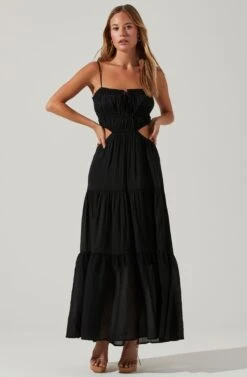 Odina Smocked Cutout Tiered Maxi Dress -Astr The Label Shop ACDR101551S BLACK 1