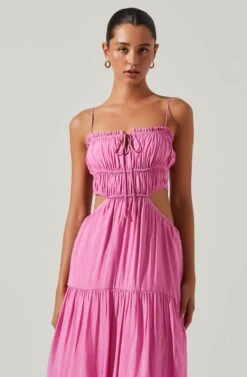 Odina Smocked Cutout Tiered Maxi Dress -Astr The Label Shop ACDR101551S PINK 4