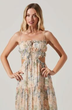 Odina Floral Smocked Tiered Midi Dress -Astr The Label Shop ACDR101551 BLUEPEACHFLORAL 5 3