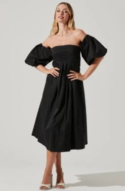 Carlin Off Shoulder Puff Sleeve Midi Dress -Astr The Label Shop ACDR101554 BLACK 1
