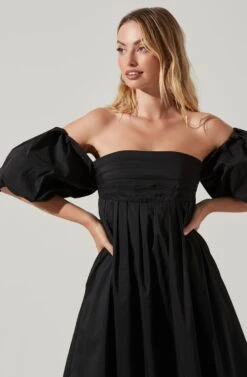 Carlin Off Shoulder Puff Sleeve Midi Dress -Astr The Label Shop ACDR101554 BLACK 2