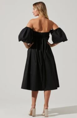 Carlin Off Shoulder Puff Sleeve Midi Dress -Astr The Label Shop ACDR101554 BLACK 4