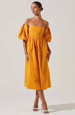 Carlin Off Shoulder Puff Sleeve Midi Dress -Astr The Label Shop ACDR101554 MANGO 2