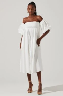 Carlin Off Shoulder Puff Sleeve Midi Dress -Astr The Label Shop ACDR101554 WHITE 1