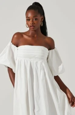 Carlin Off Shoulder Puff Sleeve Midi Dress -Astr The Label Shop ACDR101554 WHITE 2